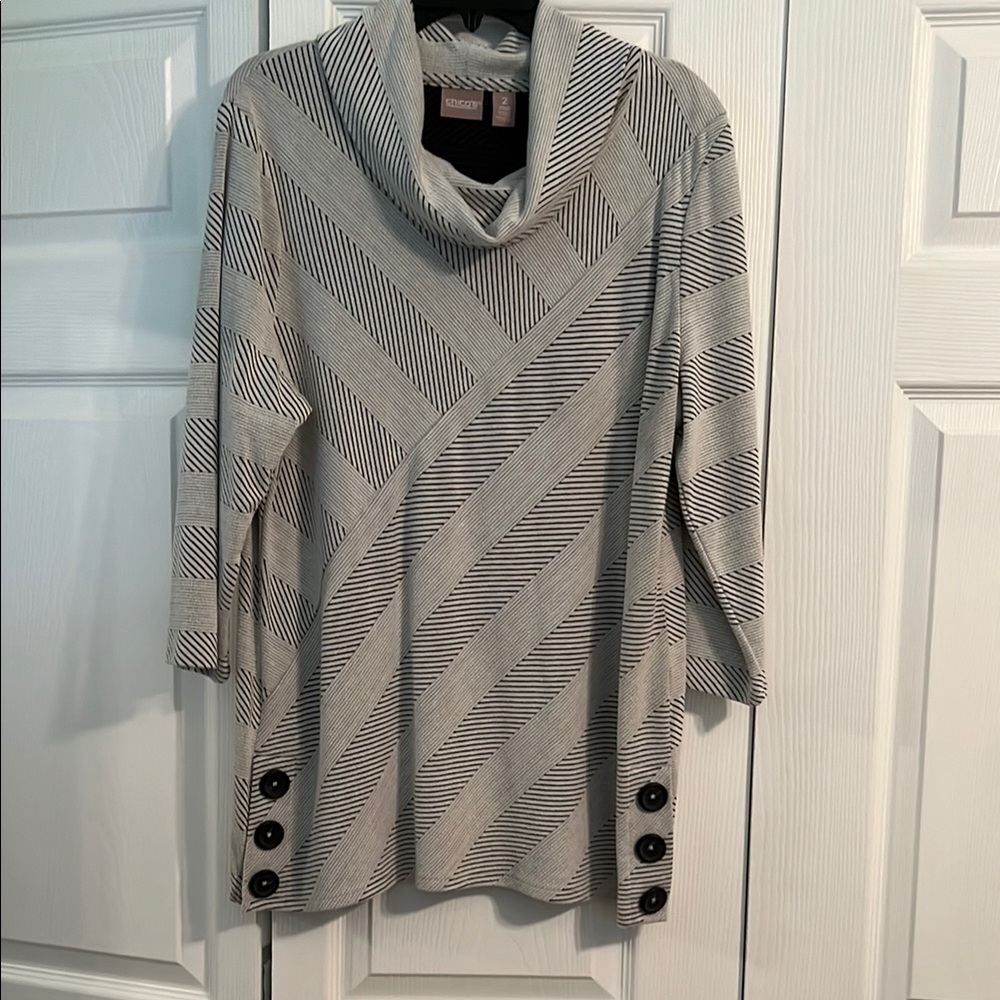 Chico's Gray Striped Women's Sweater